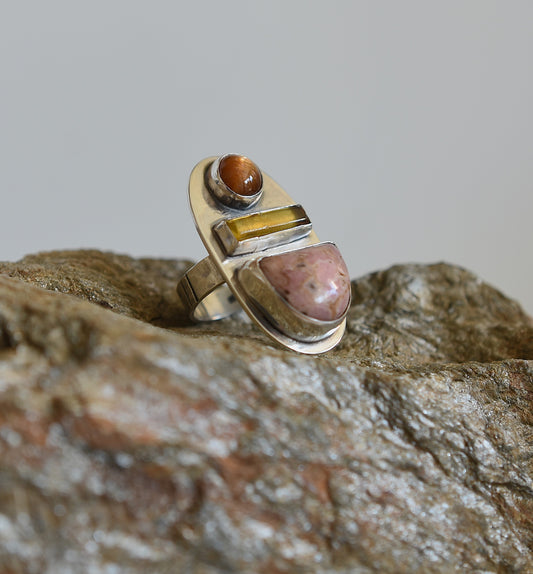 "Totem" - Bague en argent avec 3 pierres