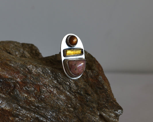 "Totem" - Bague en argent avec 3 pierres